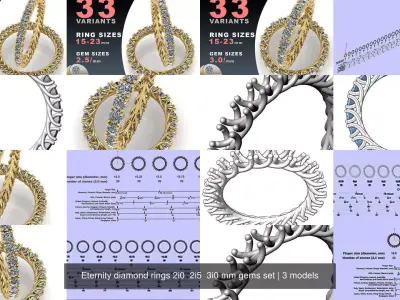Eternity diamond rings 2i0  2i5  3i0 mm gems set 3D Model Pack