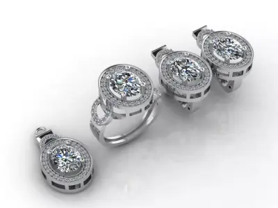 Mini Set Ring Pendant Earrings STL 3DM Womens Jewelry 3D print model