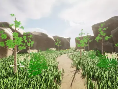 Stylized 3d scene with foliage assets Free low-poly 3D model