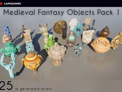 Medieval Fantasy Objects Pack 25 AI Pieces 3D model