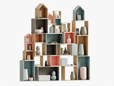 shelves set bookcase - house 3D model