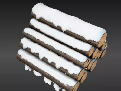 Snowy Wooden Log Pile 3D Model Winter Game Ready Snow Scene  Low-poly 3D model