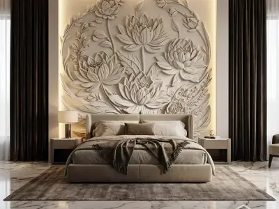Lotus flowers wall art set relief STL panel carving CNC 262  3D model