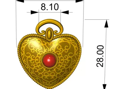 Luxury Heart Pendant Elegant  for Designer Bags and Necklaces 3D print model