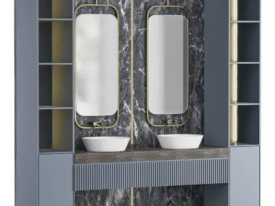 PA furniture luxury double basin vanity sink  bathroom cabinet 3D model