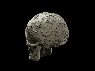 Decorated human skull intended for 3D printing 3D print model