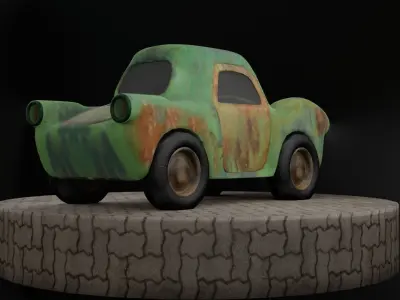 car model old rusty truck with lights Low-poly 3D model