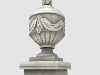 Ornate Classical Urn with Pedestal Low-poly 3D model