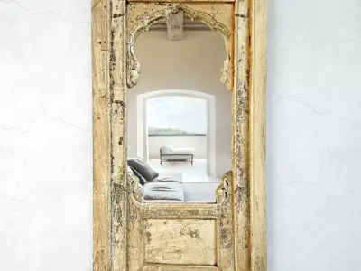 Old Wood Arched Window Mirror 3D model