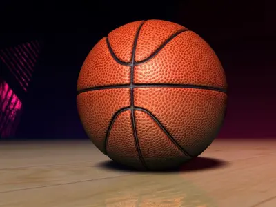 Basketball ball on court Low-poly 3D model