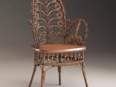Victorian Wicker Chair Parlor C1890 3D model