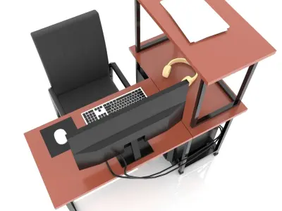 Desktop Computer Table and Chair Low Poly Low-poly 3D model
