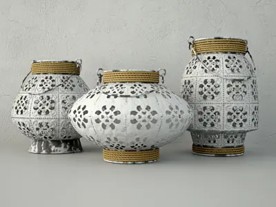 White Metal Lantern Set 3D model