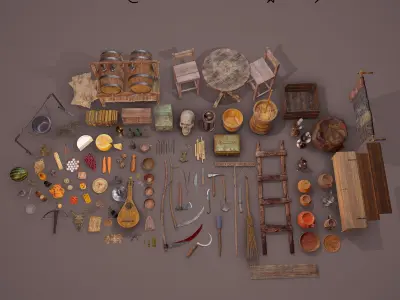 100 Medieval Props Pack 3D Model Collection