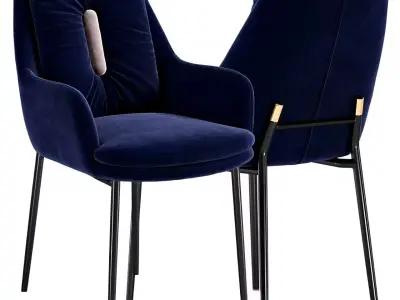 Velvet Upholstered Armchair with Metal Legs 3D model