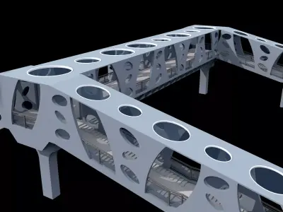 modern curved pedestrian bridge 3D model