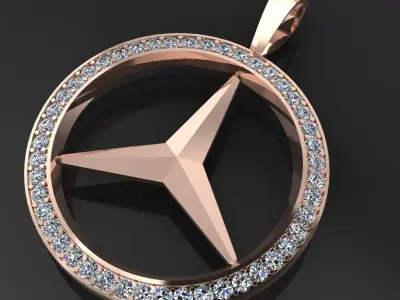 Pendants 1 mercedes benz logo pendant gold with diamonds Free 3D print model