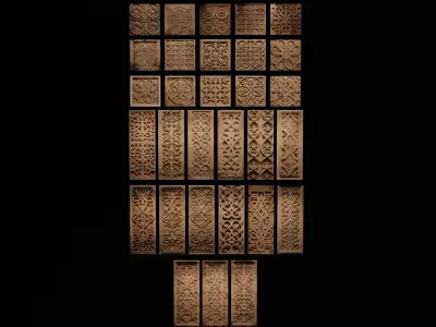 30 Ancient Concrete Wall Ornaments Lowpoly Low-poly 3D model