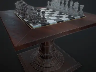 Chess and checker board game Low-poly 3D model