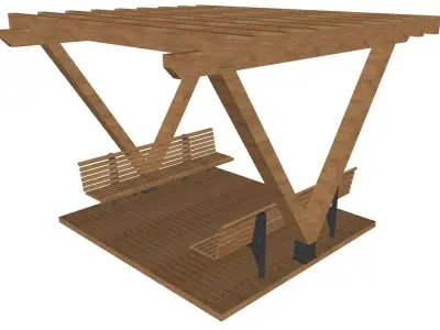 Wooden Pergola With 2 Seats 3D model