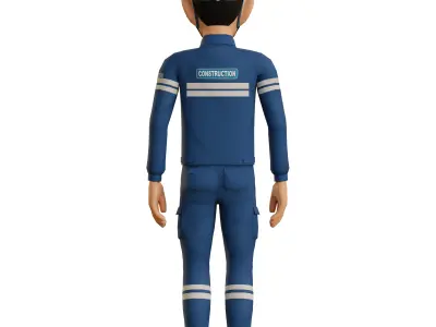 Industrial operator in blue unitform  and wearing yellow helmet 3D model