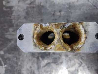 Industrial water manifold block dual inlet and outlet rust rer 3D print model