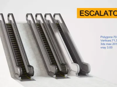 escalator going up on concrete wall 3D model