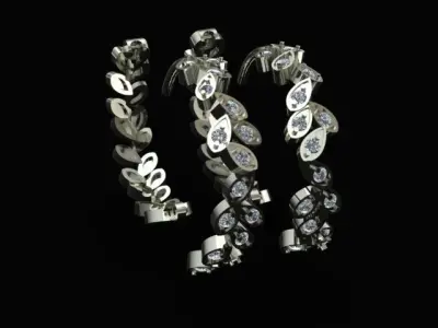 Leaf Set of Diamond Golden Earrings Ring and Pendant 3D Model Pack