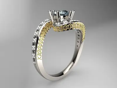 White Gold Blue Topaz and Diamond engagement ring 3D print model