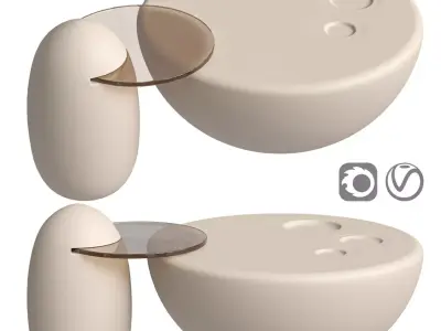 Round Fiberglass Luxury Set Modern Cream Coffee Table 3D model