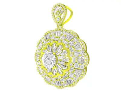 6967 Luxury Flower Baguette Diamond Women Pendant 3D print model
