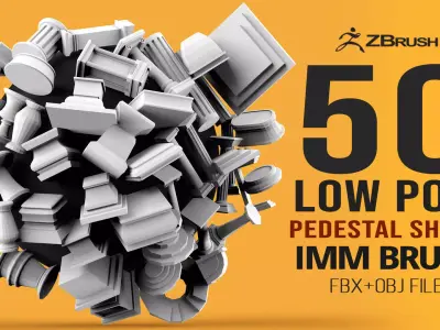 50 Low poly statue pedestal and podium base mesh IMM 3D model