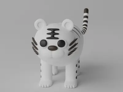 Cartoon Cute White Tiger Low-poly 3D model