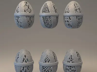 Pack of six easter egg with carved ornament 3D Model Collection