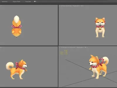 Cartoon Akita Inu - Shiba dog Low-poly 3D model