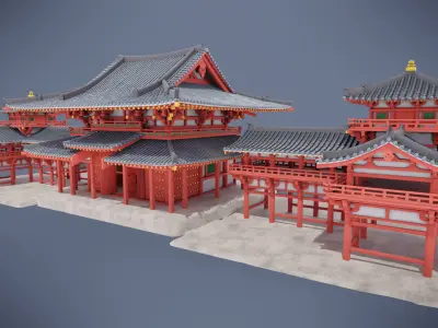 Japanese Temple Low-poly 3D model