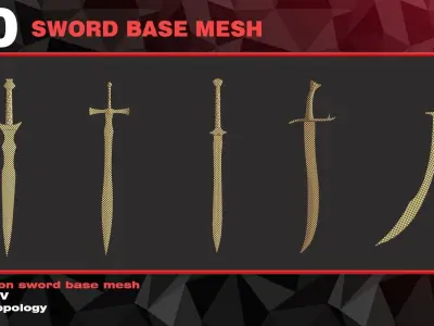 10 SWORD BASE MESH- VOL 01  Low-poly 3D model