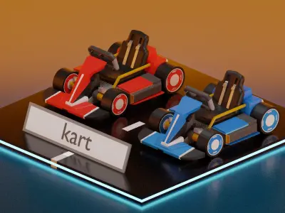 lowpoly kart two racing cars on table Low-poly 3D model