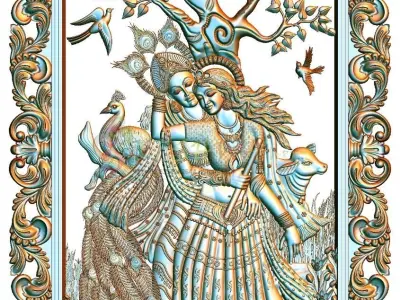 krishna 3d model and lakshmi wood carving 3D model