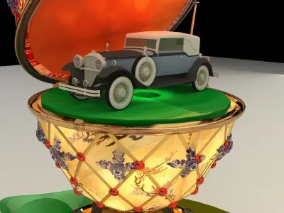 Chinese gold ingot with egg and antique car 3D model