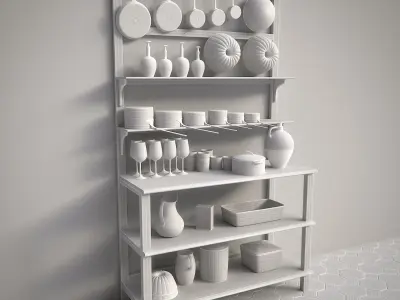Vintage Wooden Kitchen Shelf 3D model