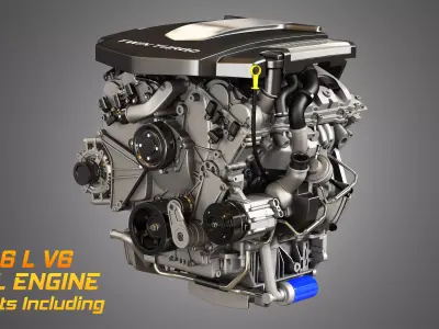 XTS Engine - V6 Twin Turbo Engine - With Interior Parts 3D model