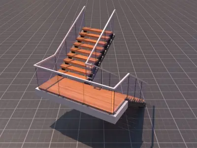 Modern U Staris 3D Model Low-poly 3D model