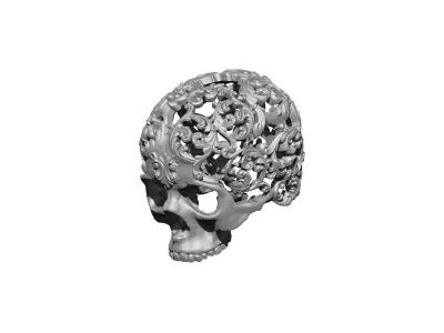 High Detailed Decor Art Floral Carved Pattern Skull  3D print model