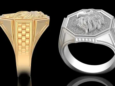 Eagle Man Ring silver gold printable jewelry 3D print model