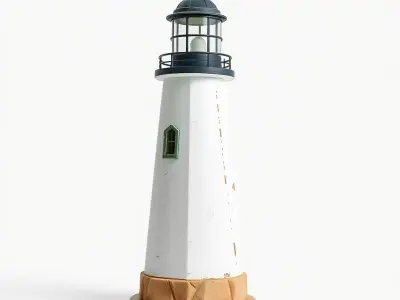 Chipped Paint Lighthouse with Stone Base model pack Low-poly 3D model