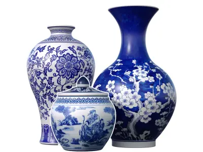 Chinese Style Porcelain Decorative Urn Vases Sakura 3D model