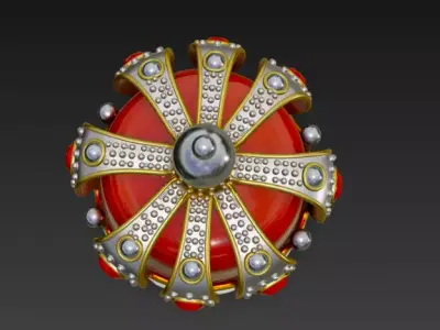 Golden Crown with Emerald Gems 3D model