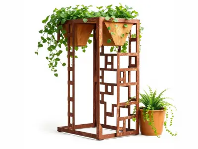 Rustic Metal Plant Stand Model Pack Low-poly 3D model