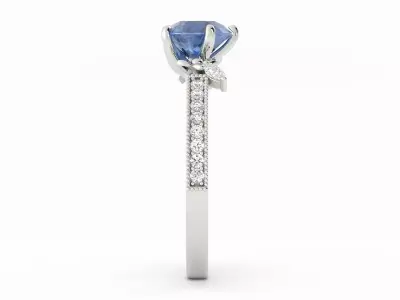 Round Colored Stone Engagement Ring With Rendering 3DM 3D print model
